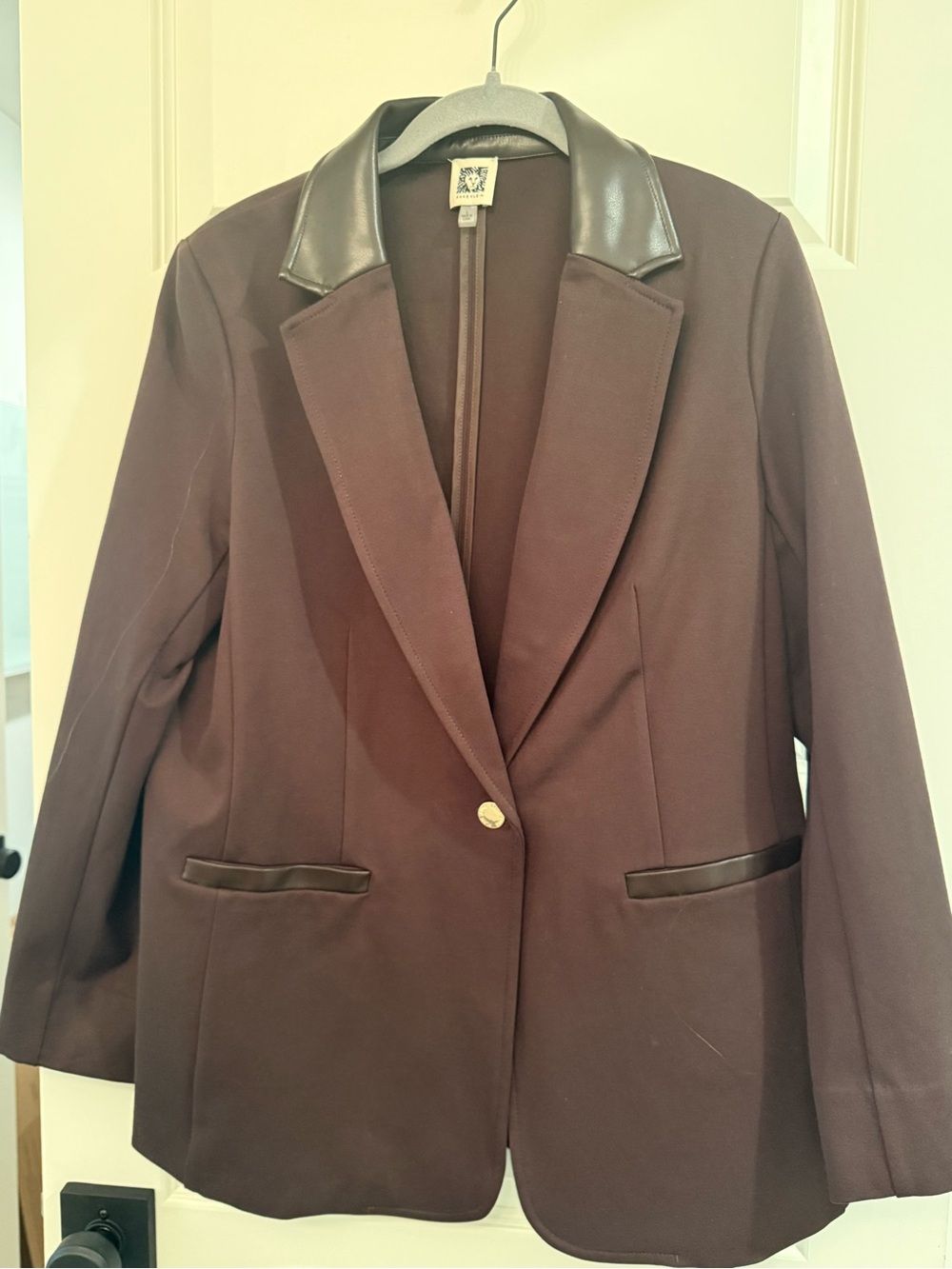 Anne Klein Dark Brown Blazer with Faux Leather Trim